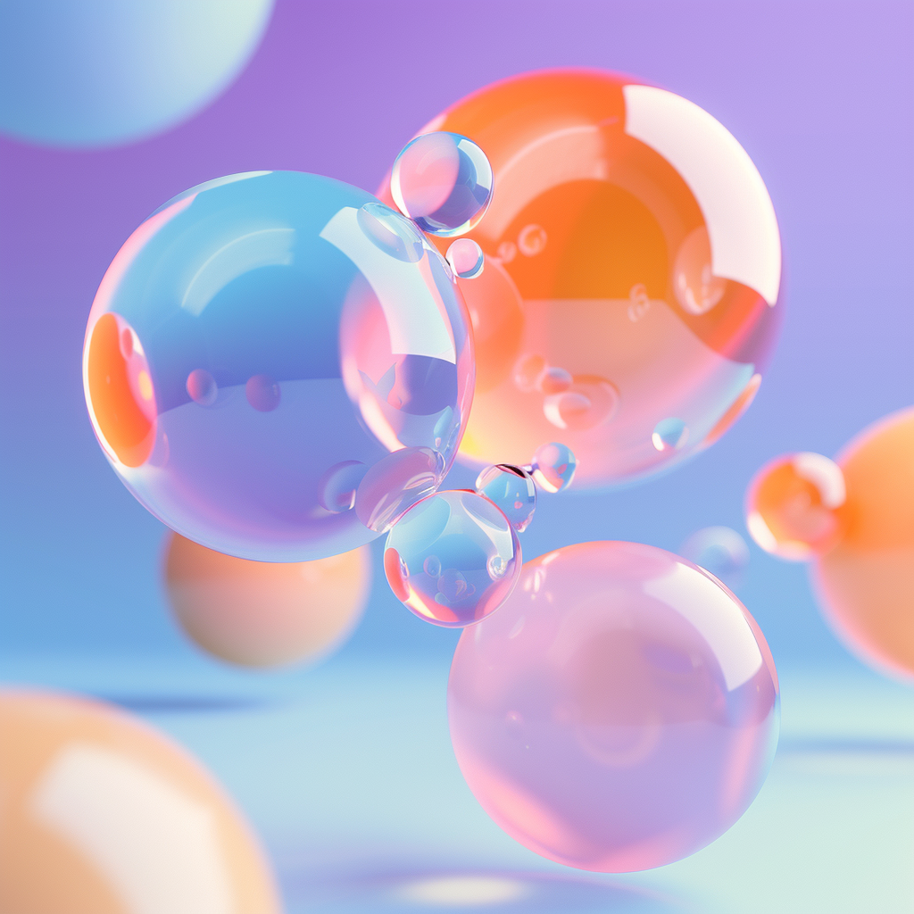 Illustration abstraite en 3D représentant deux ensembles de formes flottantes se faisant face, symbolisant la transition entre l’ancienne et la nouvelle identité visuelle d’une marque.