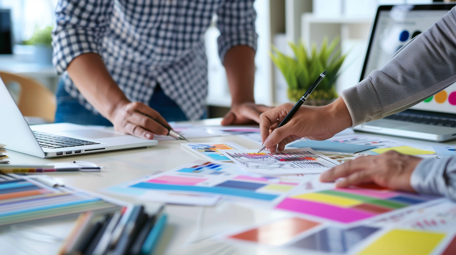 Équipe de designers travaillant sur un projet de rebranding